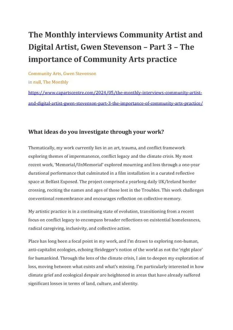 The Monthly Interviews: Community Arts Partnership: June 2024